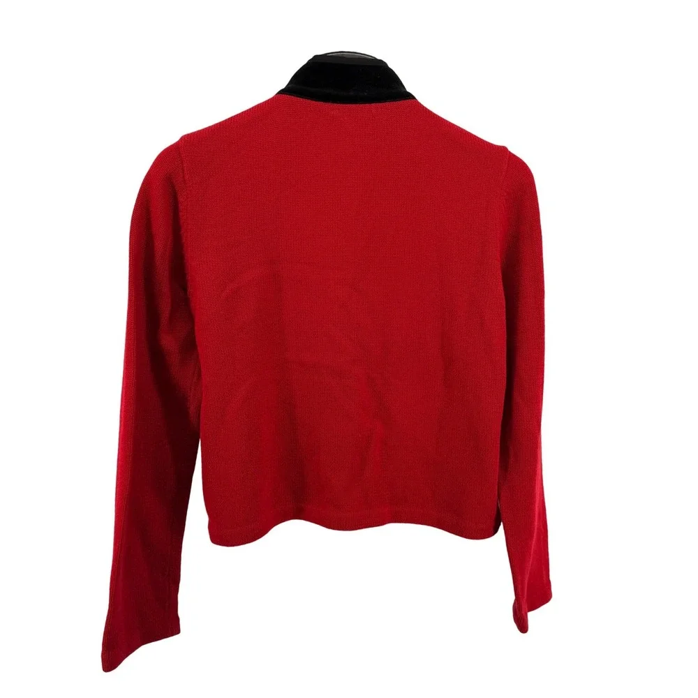 Vtg. Lauren Ralph Lauren Womens Large Pre-Owned Sweater Red Velvet Trim Military